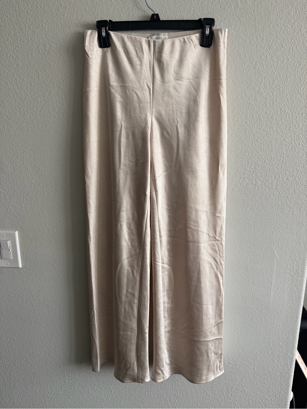 Vince Champagne Satin Crinkle Wide Leg Elastic Waist Trouser Pants Size S